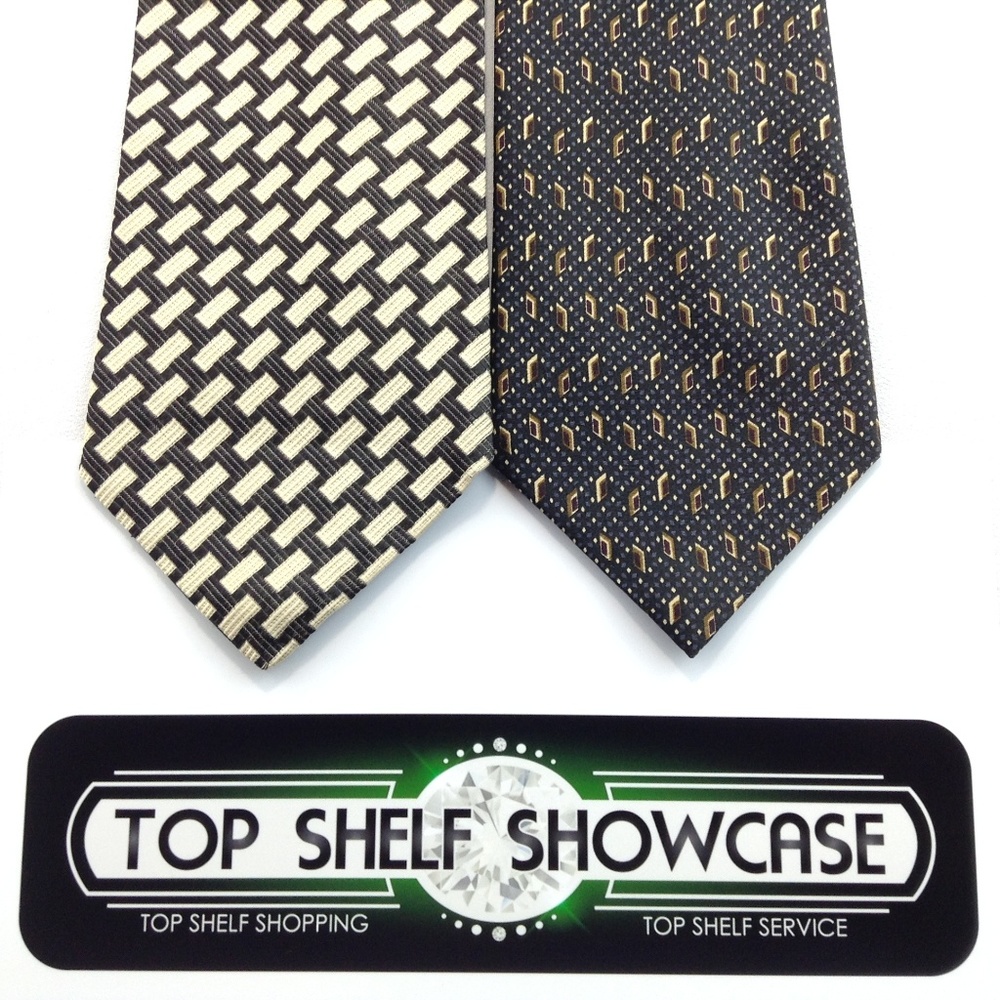 Men's Ties Lot of 2 Bachrach Ketch Navy Cream Tan